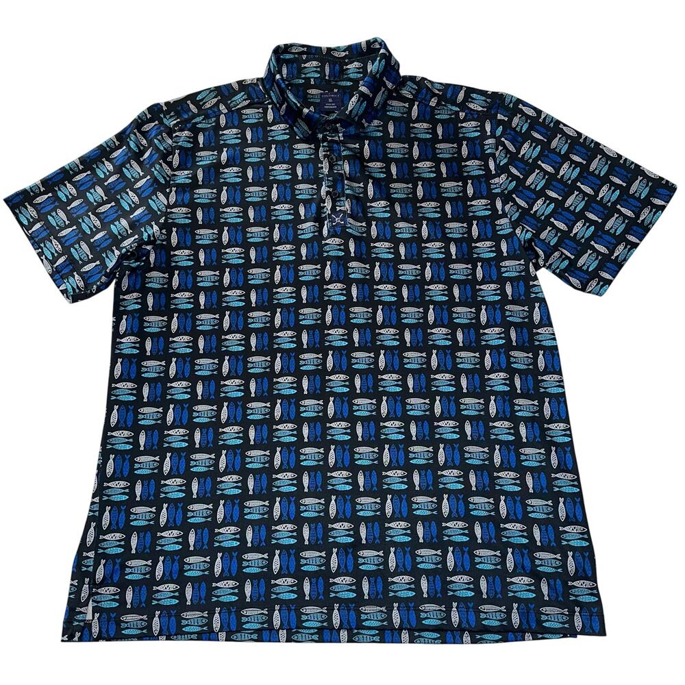 ConStruct Golf Polo Shirt Blue Men's Size XL Fish Performance Stretch Blend